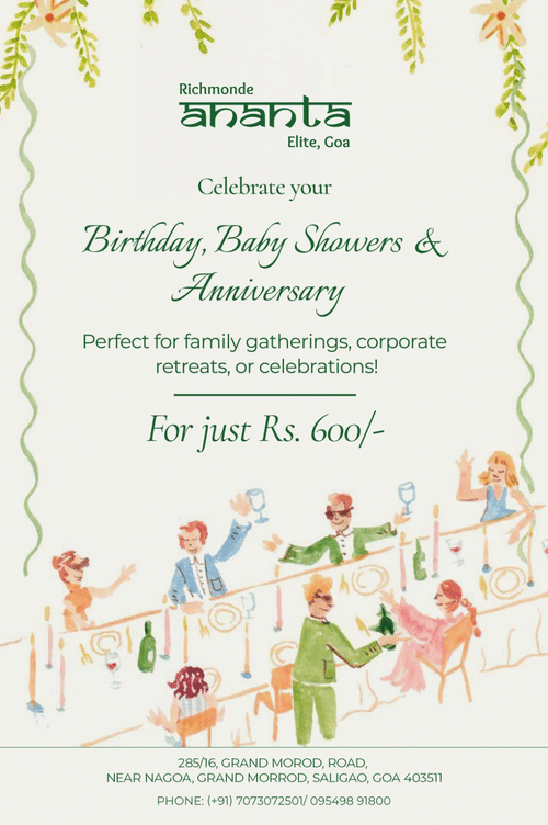 An creative image of Babyshowers, Birthday, and Anniversary celebrations at Richmonde Ananta Elite, Goa